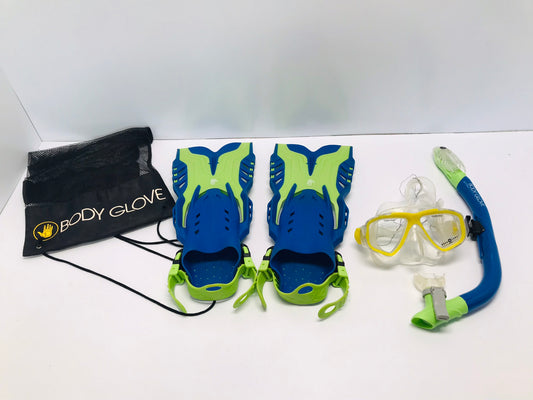 Snorkel Dive Surf Child Size 1-4 Shoe Size Body Glove Blue Lime Scuba Surf Swim Excellent