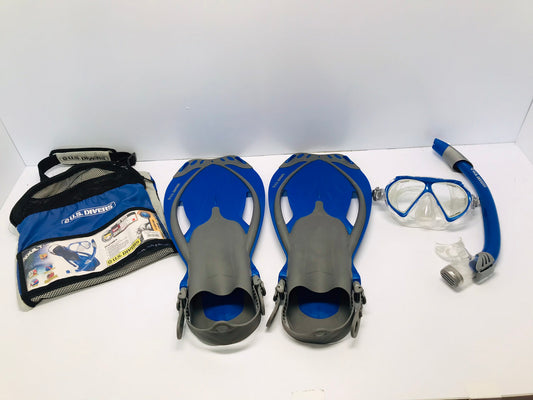 Snorkel Dive Swim Fins Men's Size 4.5-8.5 Ladies 5-9.5  Shoe US Divers Blue Grey Like New