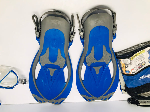 Snorkel Dive Swim Fins Men's Size 4.5-8.5 Ladies 5-9.5  Shoe US Divers Blue Grey Like New