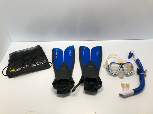Snorkel Dive Swim Fins Set Child Size 1-4 Adjustable Body Glove Aqua Lung Blue Black Excellent