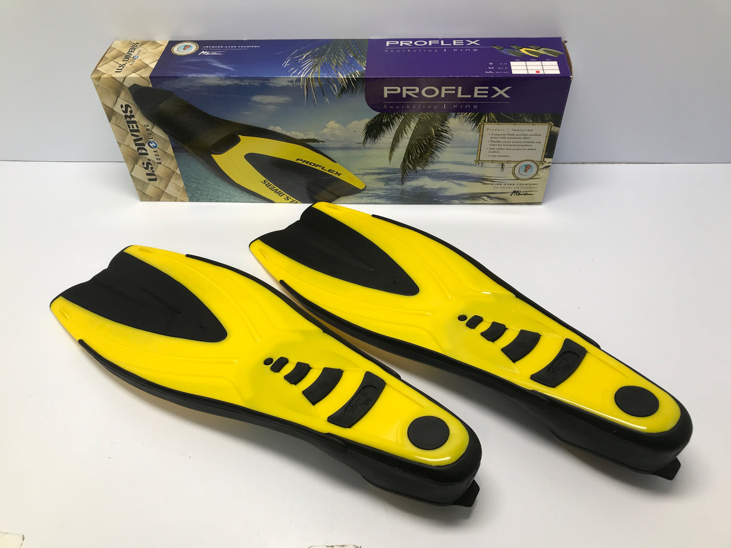 Snorkel Fins U.S Divers Proflex Men's Size 8-9.5 Yellow Black New In Box