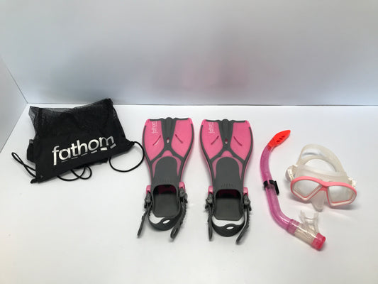 Snorkel Surf Fins Set Child Size 9-13 Fathum Pink Grey Excellent