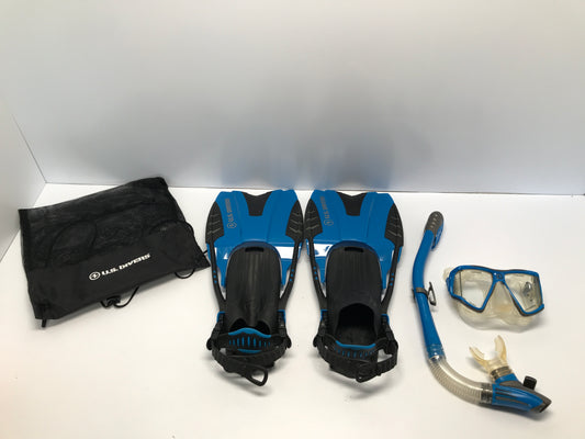 Snorkel Surf Fins Set Men's Size 4-8.5 Women's Size 5-9.5 US Divers Black Blue Like New