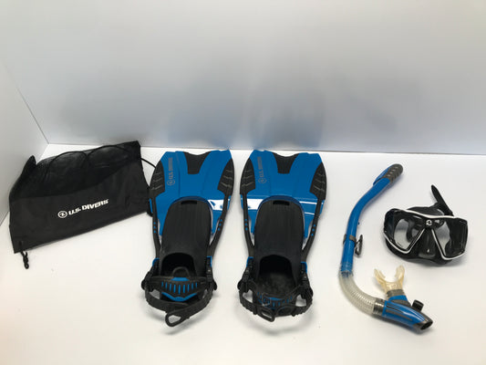 Snorkel Surf Fins Set Men's Size 4-8.5 Women's Size 5-9.5 US Divers Blue Black Red Like New