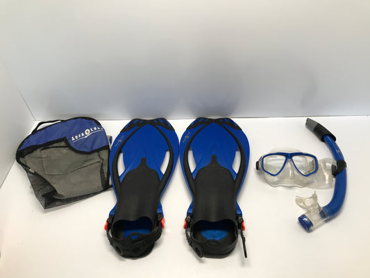 Snorkel Surf Fins Set Men's Size 9-13 Aqua Lung Blue Black Excellent