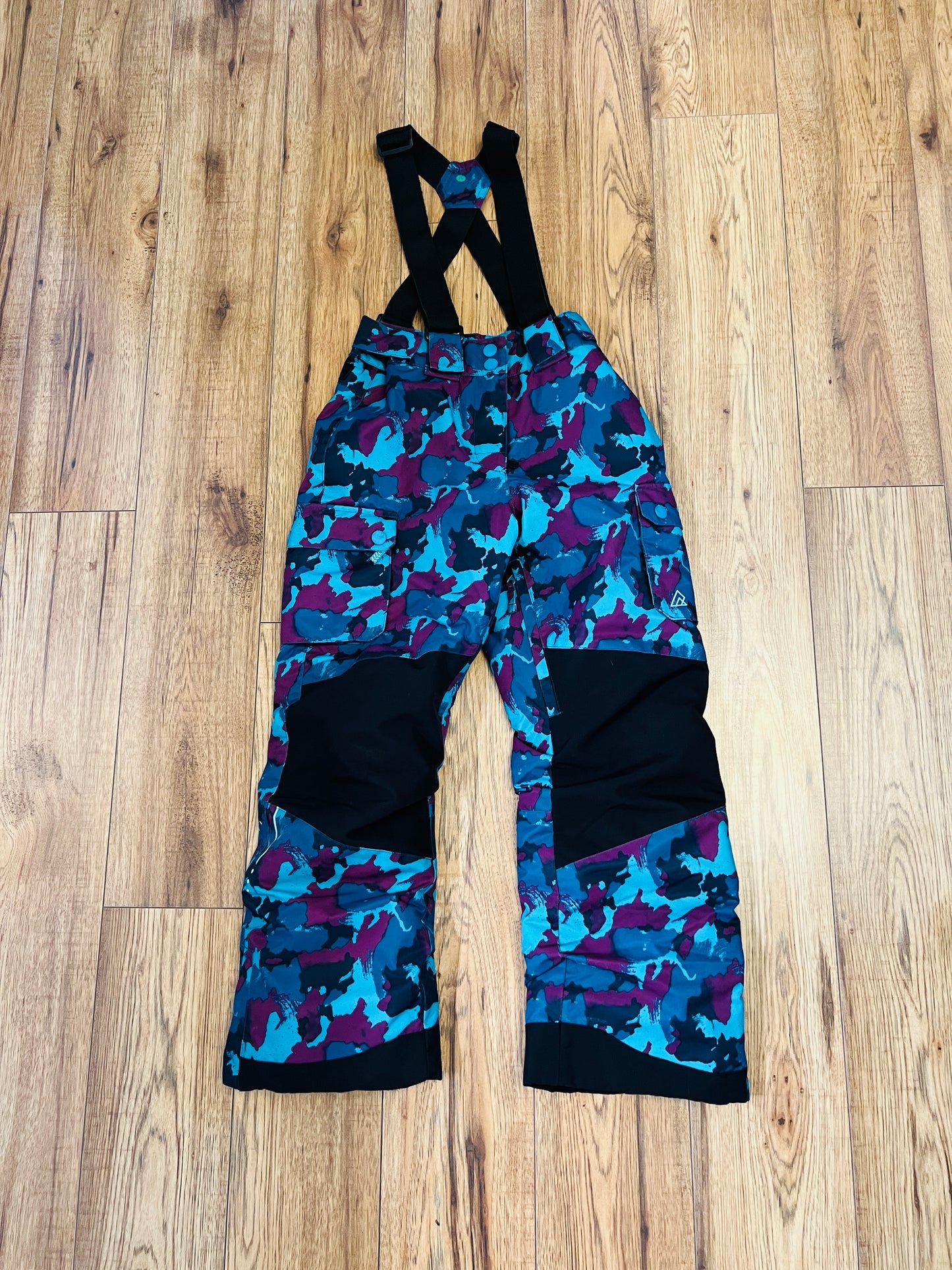 Snow Pants Child Size 8-10 Ripzone Blue Black Grey With Suspenders Like New