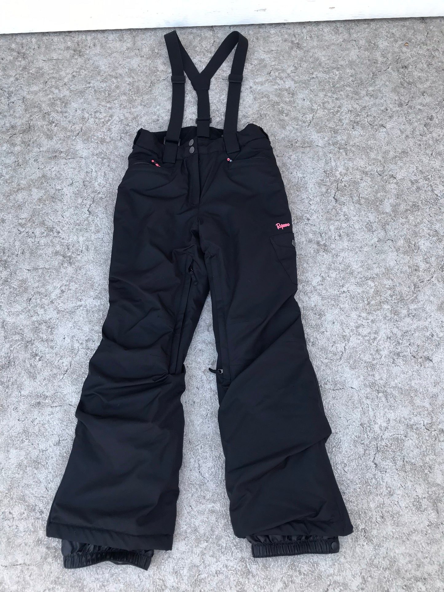 Snow Pants Child Size 8-10 Ripzone Waterproof With Bib Black Pink Like New