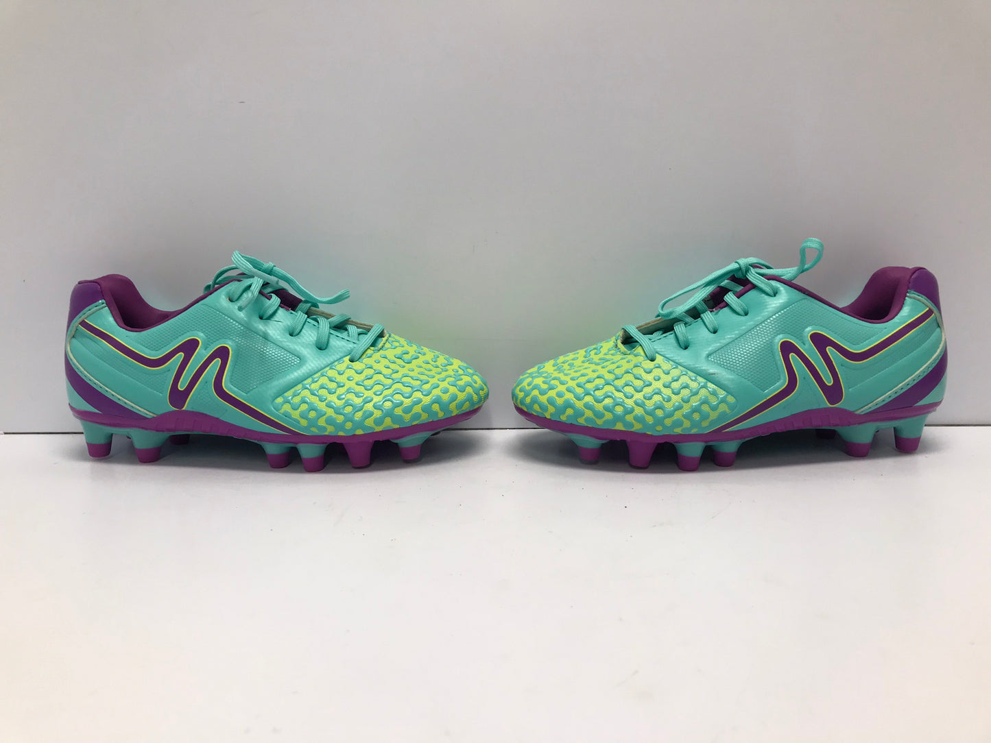 Soccer Shoes Cleats Child Size 1 Mitre Aqua Blue Lime Purple New Demo Model