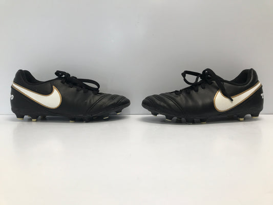 Soccer Shoes Cleats Child Size 1 Nike Tiempo Black White Gold