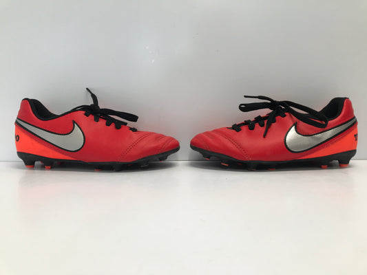 Soccer Shoes Cleats Child Size 1 Nike Tiempo Red Black Tangerine