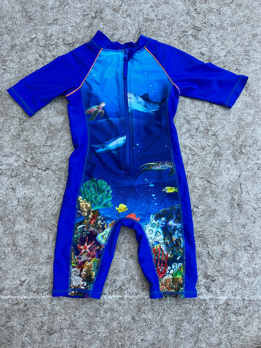 Sun Swim Wear Child Size 5 UV Ray Wave Tribe Sharks Ocean Life Blue