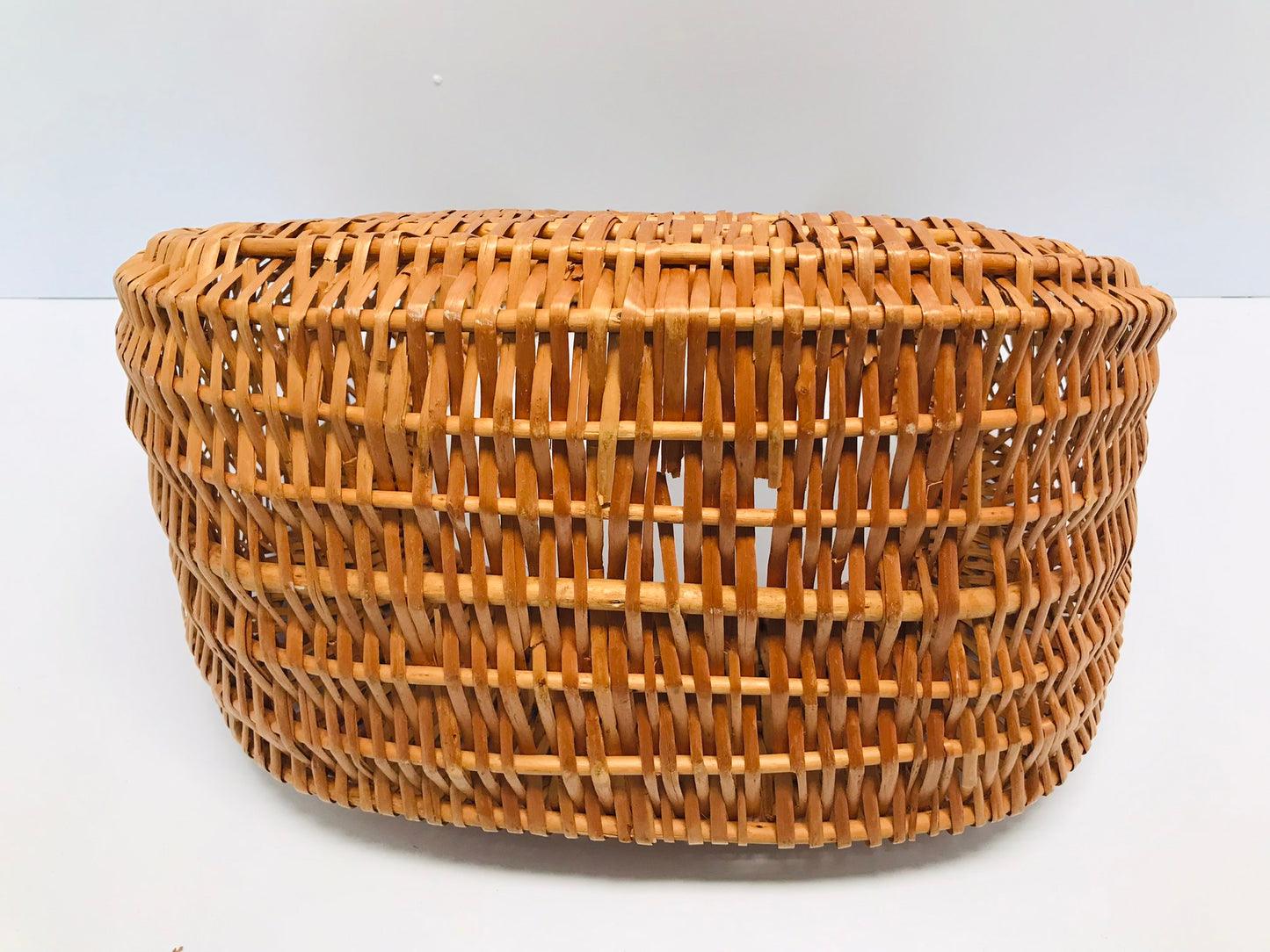 Vintage 1970's Large 16x14 inch Wicker Rattan Half Moon Purse Basket To Market RARE