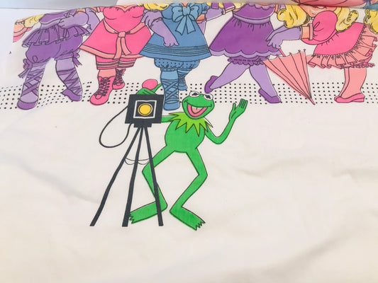 Vintage Muppets Kermit The Frog and Miss Piggy Twin Size Flat Sheet RARE