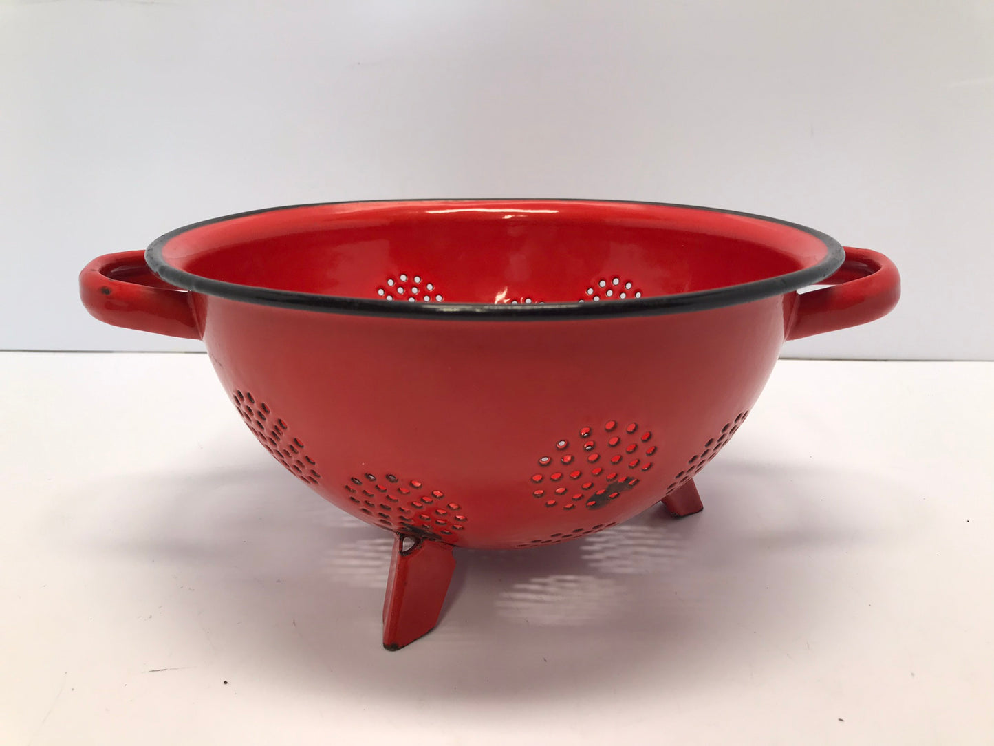 Vintage Red 9 Inch Enamel Strainer Rare Square Feet