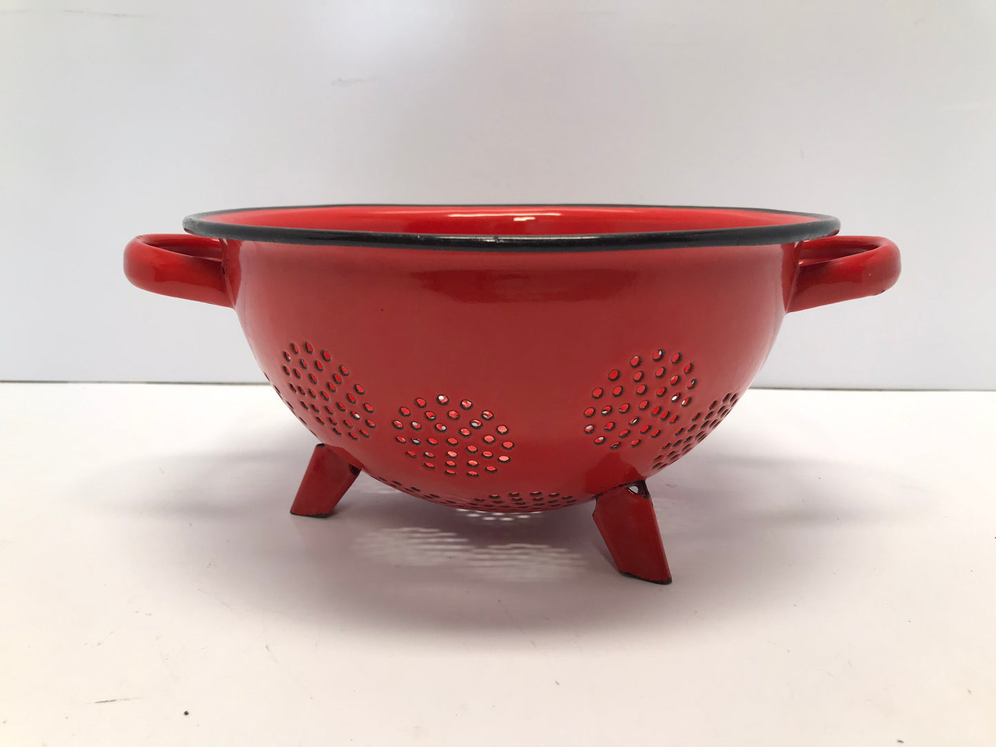 Vintage Red 9 Inch Enamel Strainer Rare Square Feet