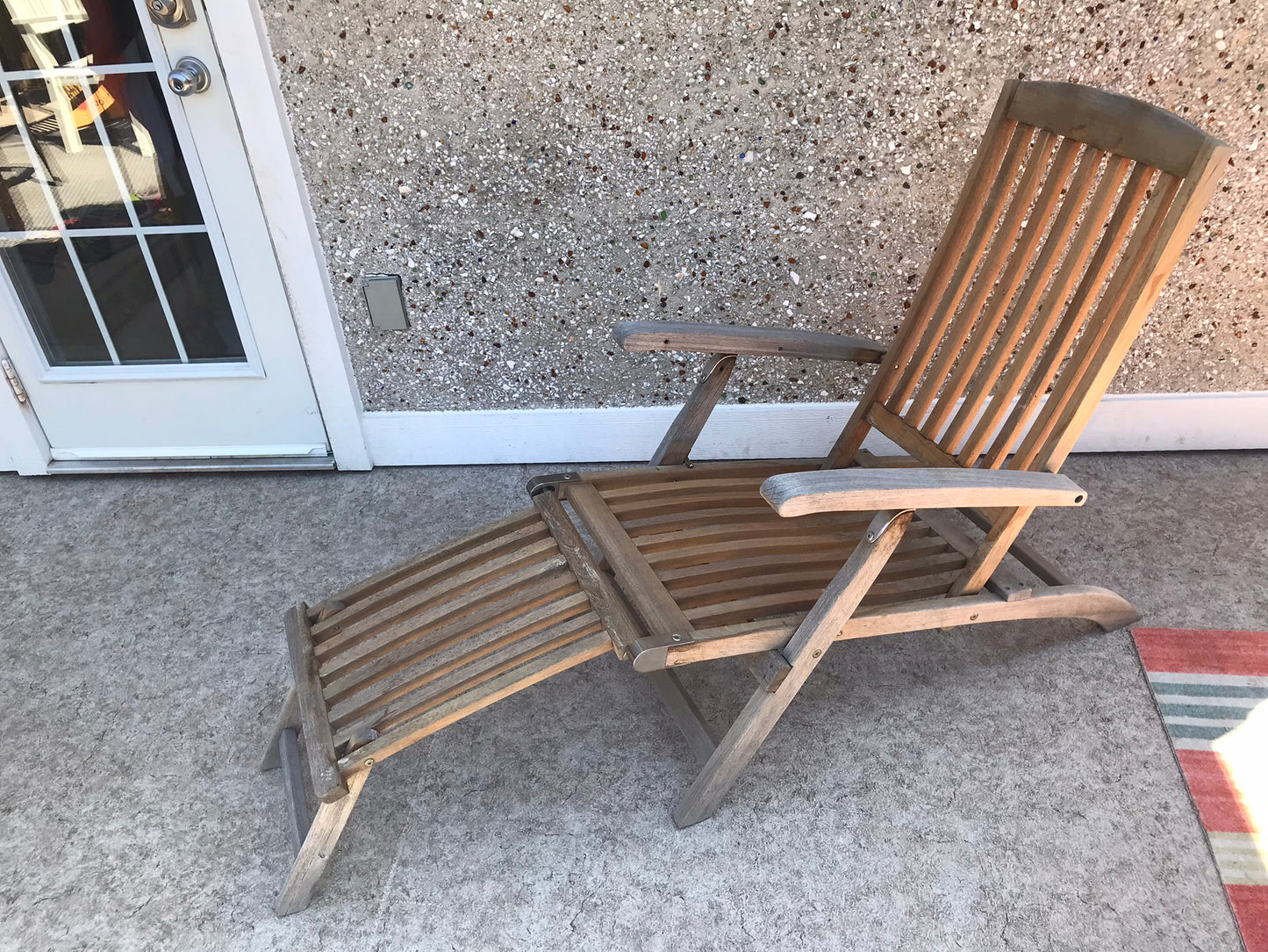 Vintage Teak Wood Reclining Folding Steamer Lounge Chair Up To 6 Feet With Amazing Cushion Folds Down Flat