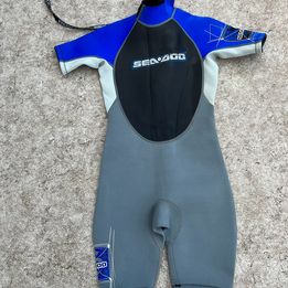 Wetsuit Child Size 10 Sea Doo 2-3 mm Neoprene Blue Grey Black Like New