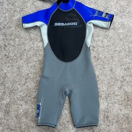 Wetsuit Child Size 12 Sea Doo 2-3mm Neoprene Surf Kayak Paddleboard Swim Blue Grey Excellent