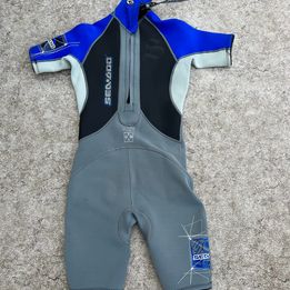 Wetsuit Child Size 12 Sea Doo 2-3mm Neoprene Surf Kayak Paddleboard Swim Blue Grey Excellent