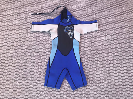 Wetsuit Child Size 4 Fluid 2-3 mm Neoprene Blue White Black Like New