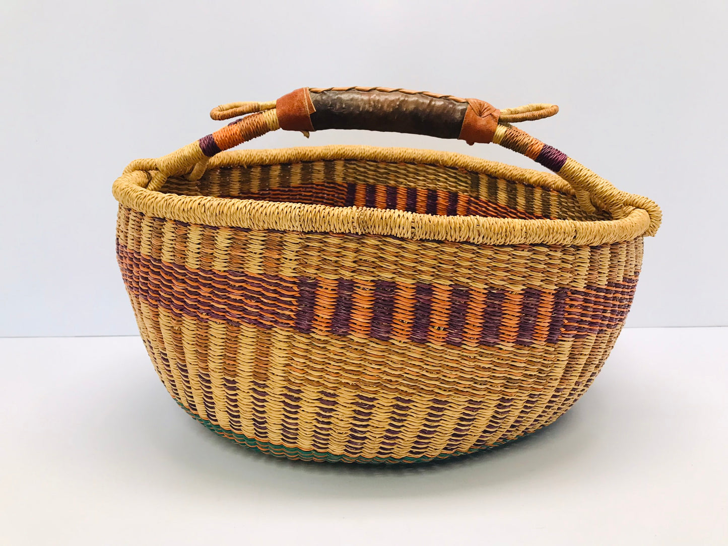 Wicker Raffia Leather Handle Handmade Basket Grocery Shopping Market Craft Beach New