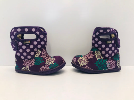 Winter Boots Baby Toddler Bogs Size 7 Rubber Soles - 10 Degree Neoprene Purple Flowers  Excellent