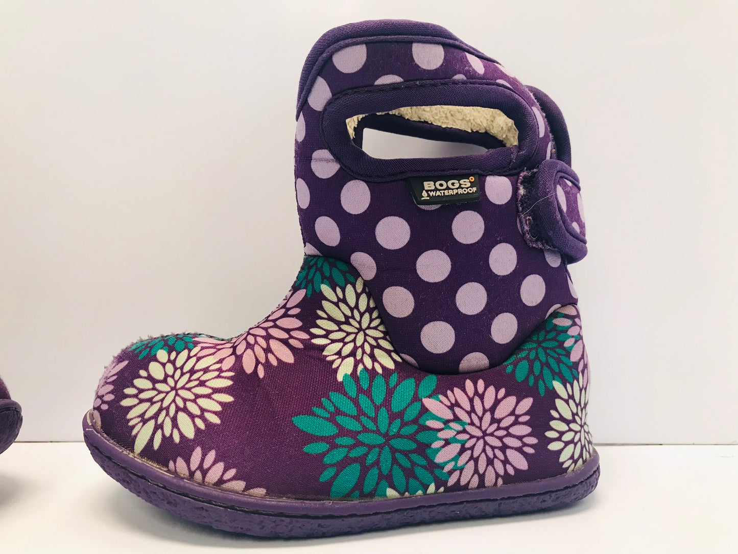 Winter Boots Baby Toddler Bogs Size 7 Rubber Soles - 10 Degree Neoprene Purple Flowers  Excellent