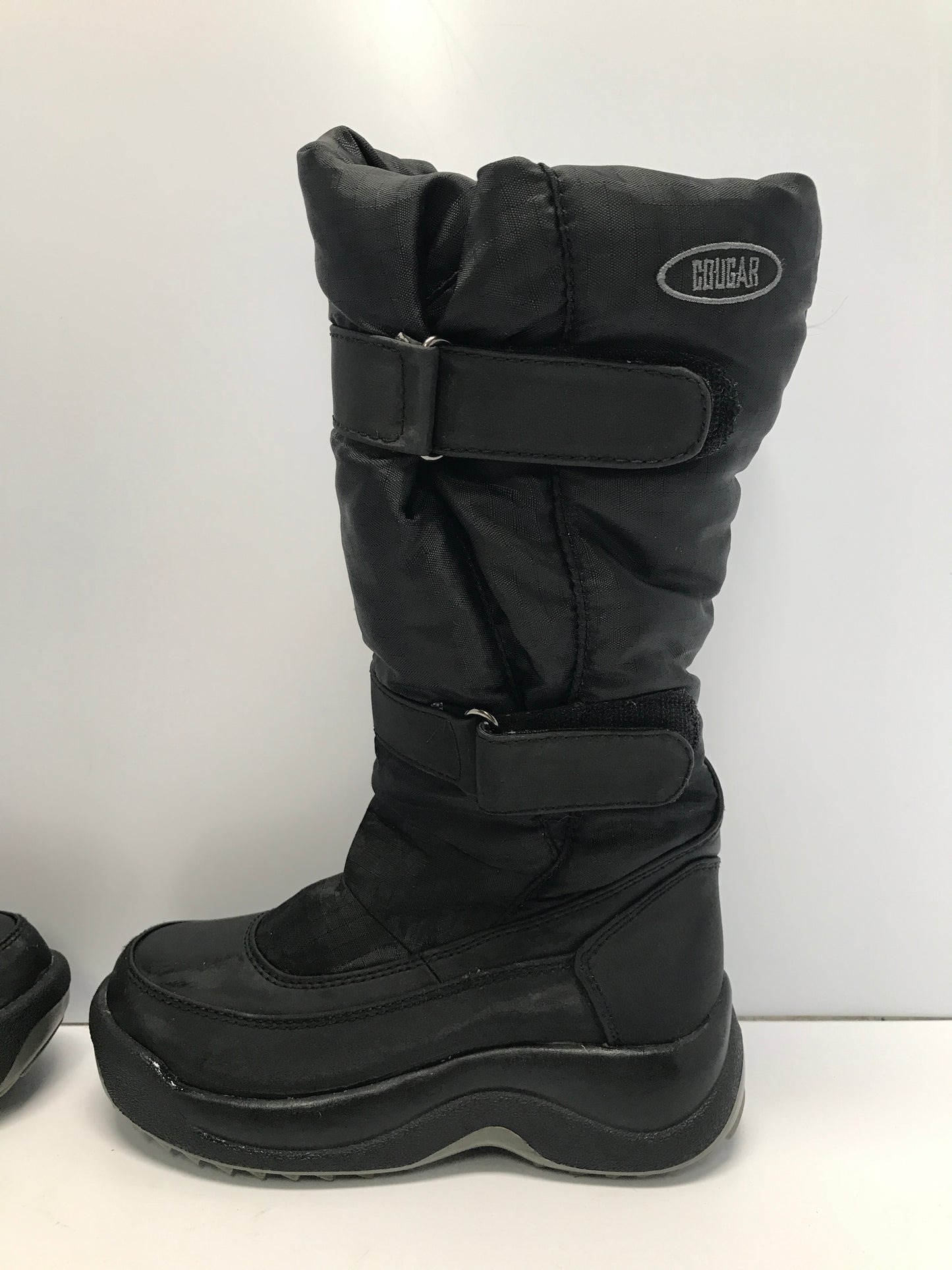 Winter Boots Child Size 12 Cougar  Black Fleece Lined Easy off and on