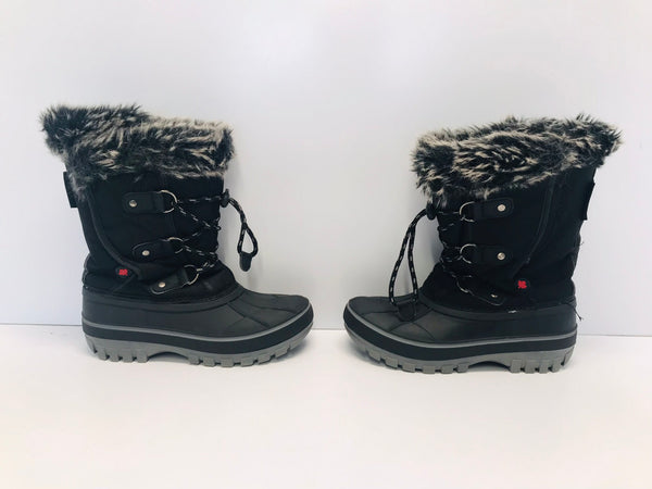 Winter Boots Child Size 1 Canadian Black With Faux Fur Like New