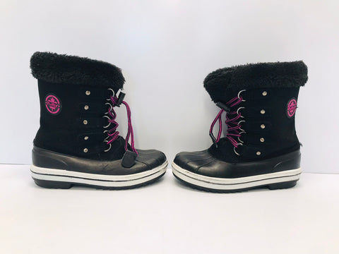Winter Boots Child Size 1 Canadian Black and Fushia Excellent