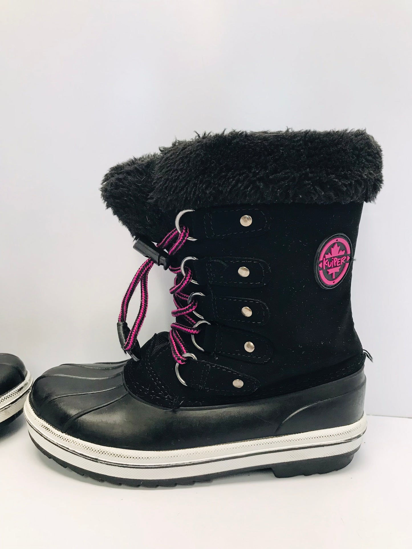 Winter Boots Child Size 1 Canadian Black and Fushia Excellent