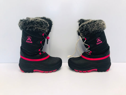 Winter Boots Child Size 1 Kamik Black Fushia With Faux Fur Excellent