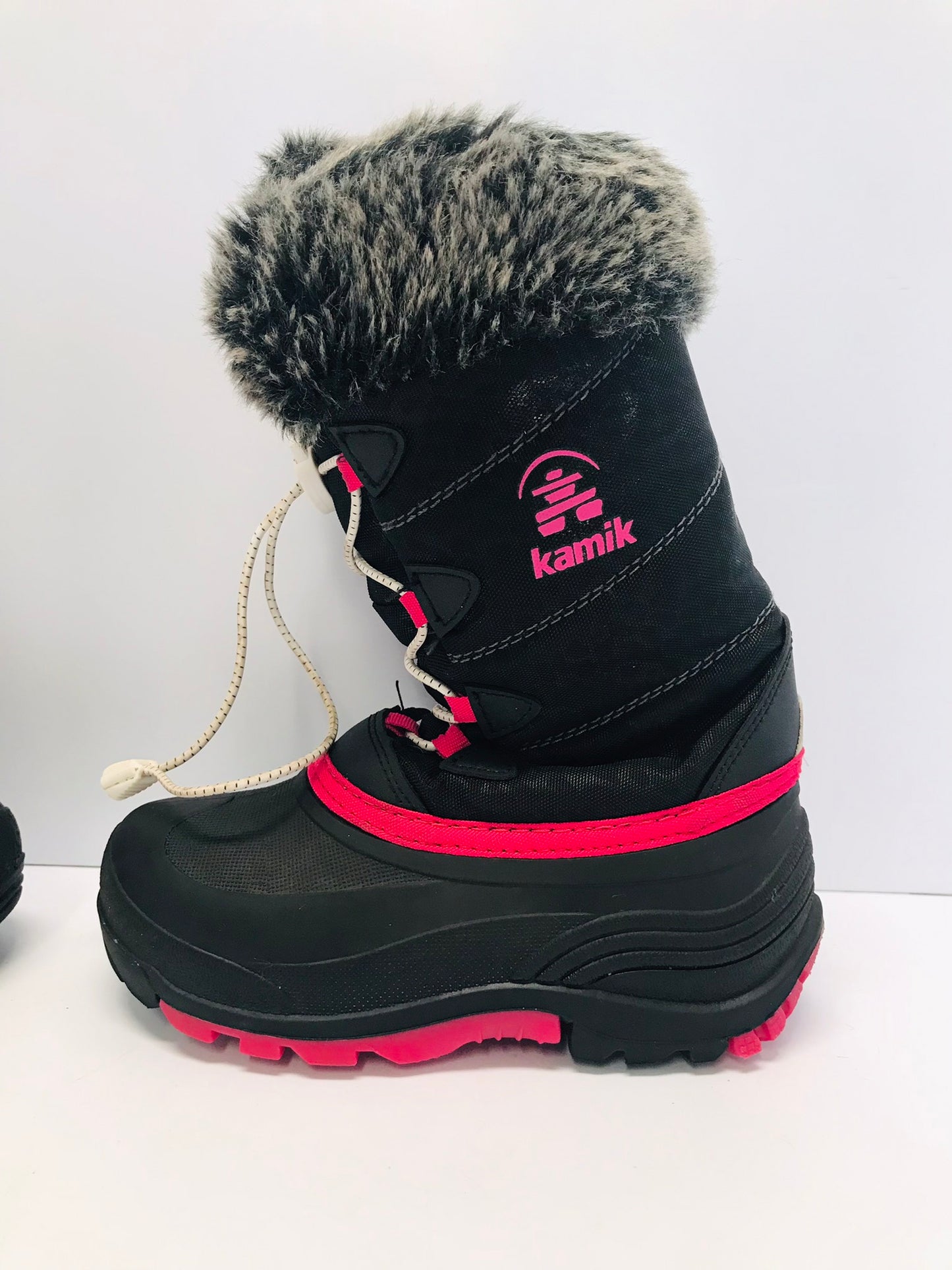 Winter Boots Child Size 1 Kamik Black Fushia With Faux Fur Excellent