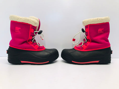 Winter Boots Child Size 1 Sorel  Waterproof Rubber Soles Black Fushia Pink Excellent