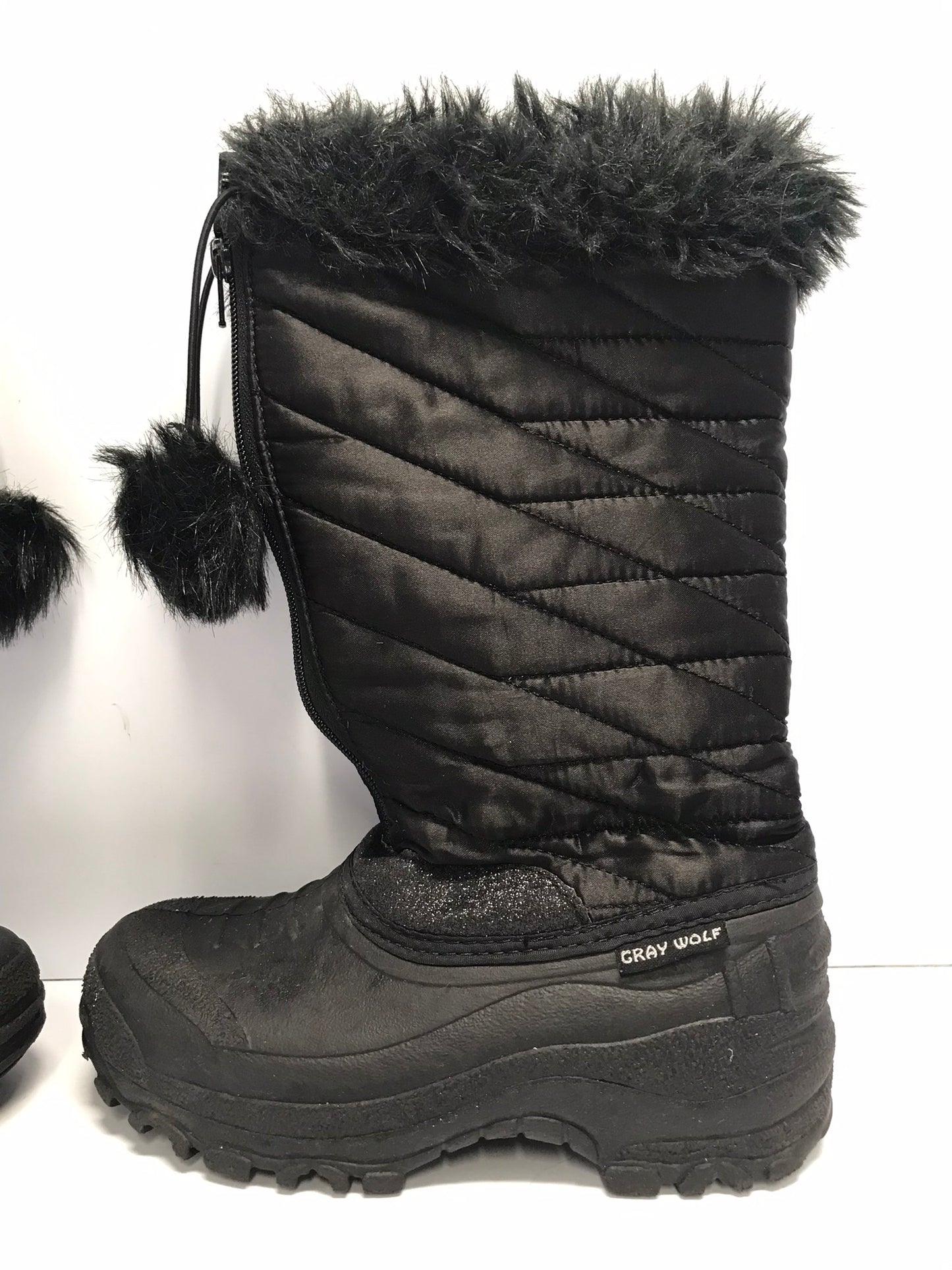 Winter Boots Child Size 3 Grey Wolf Sparkle Glitter Faux Fur