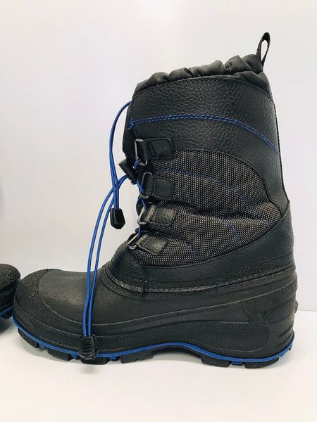 Winter Boots Child Size 7 Youth Canadien Waterproof Black Blue Excellent