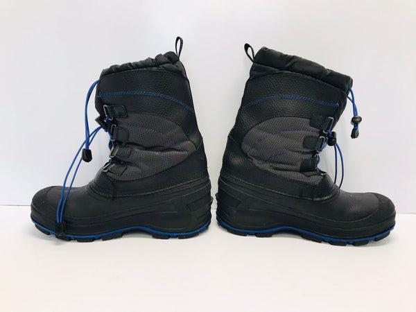 Winter Boots Child Size 7 Youth Canadien Waterproof Black Blue Excellent