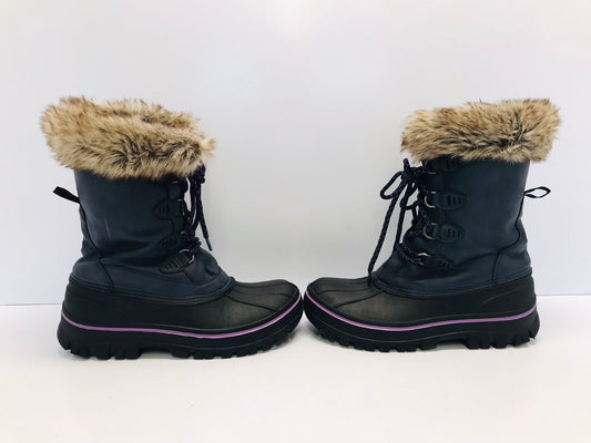 Winter Boots Ladies Size 6 Joe Faux Fur Denim Blue Purple  Rubber Soles Like New