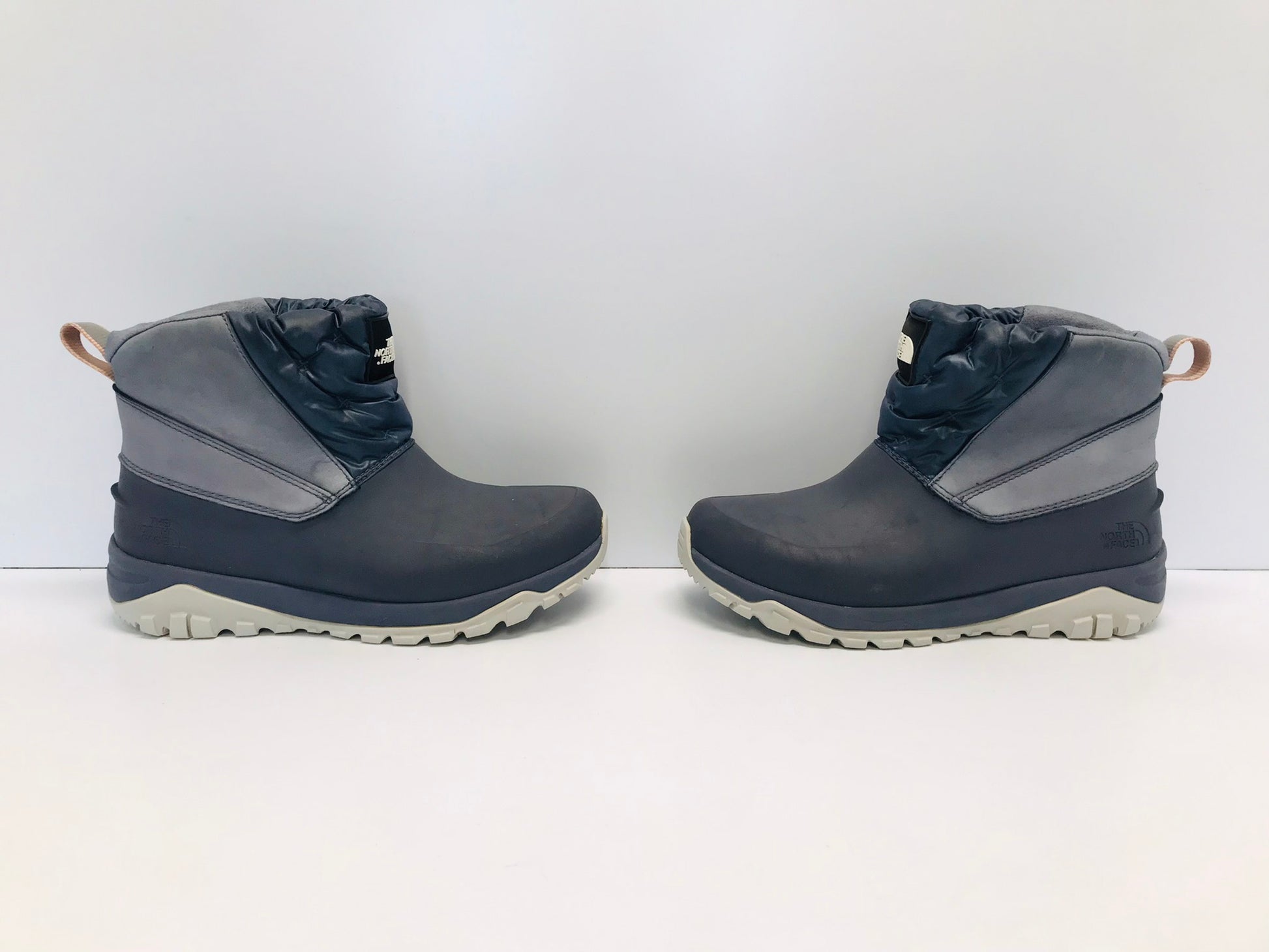 Winter Boots Ladies Size The North Face Prima Loft Leather Top Blue Ankle Boot Like New