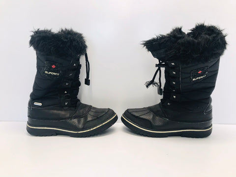 Winter Boots Ladies Size 7 Superfeet Black With Faux Fur Like New