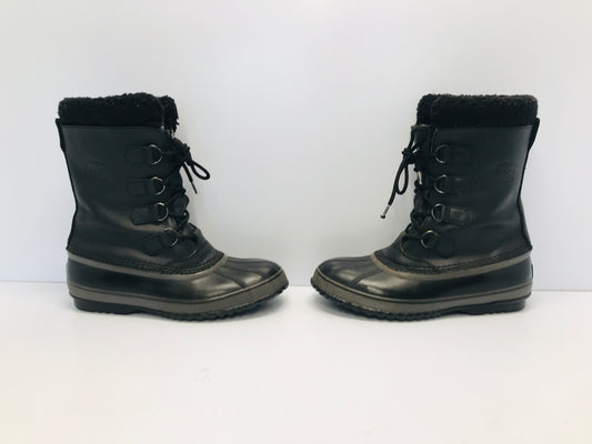 Winter Boots Men's Size 11 Sorel Black Leather With Liner Waterproof Excellent