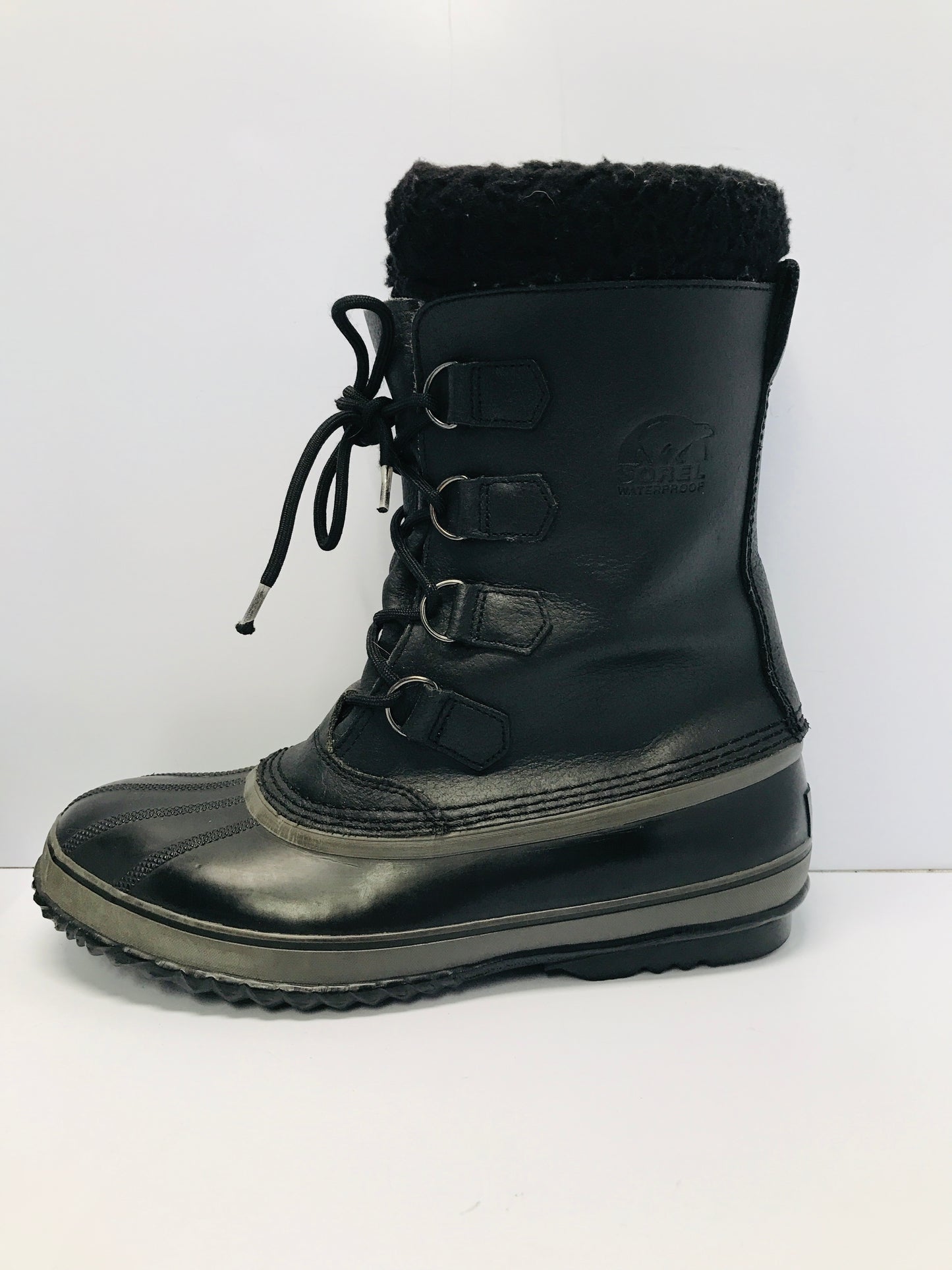 Winter Boots Men's Size 11 Sorel Black Leather With Liner Waterproof Excellent
