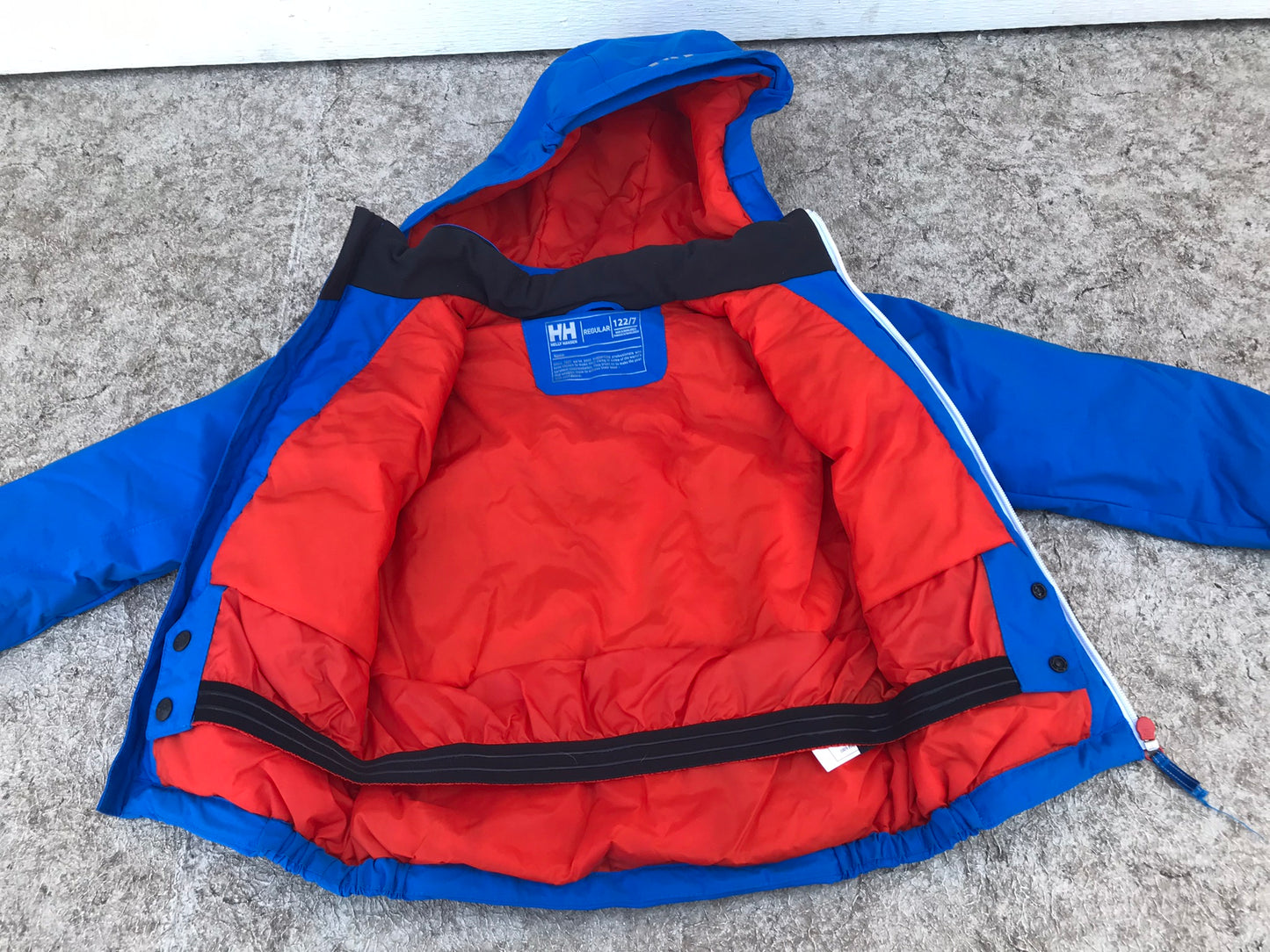 Winter Coat Child Size 7 Helly Hansen With Ski Snow Belt Water and Wind Proof Blue and Orange  New