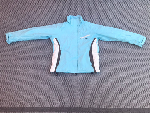 Winter Coat Ladies Size Medium Helly Hansen Aqua Blue White Waterproof With Sealed Seams and Zippers Snow Belt Like New