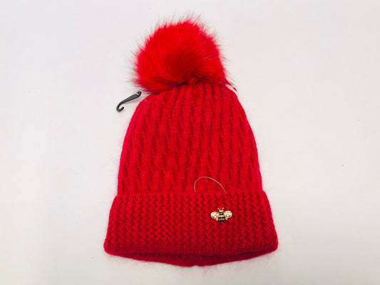 Winter Hat Ladies Medium Red Puff New With Tags