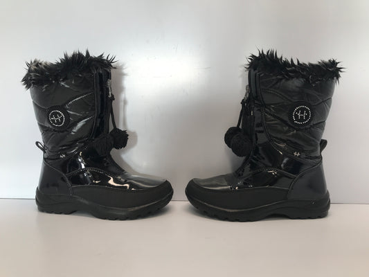 Winter Snow Boots Child Size 2 Hot Paws Faux Fur Zipper Front Waterproof Black Excellent