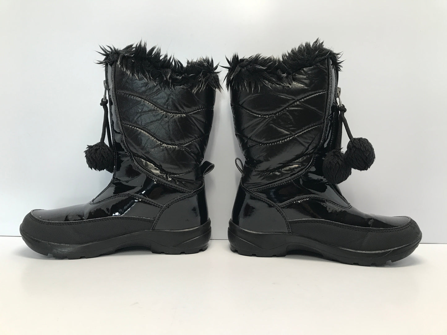 Winter Snow Boots Child Size 2 Hot Paws Faux Fur Zipper Front Waterproof Black Excellent