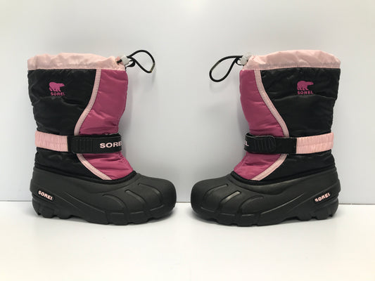Winter Snow Boots Child Size 3 Sorel Black Pink With Liners Like New