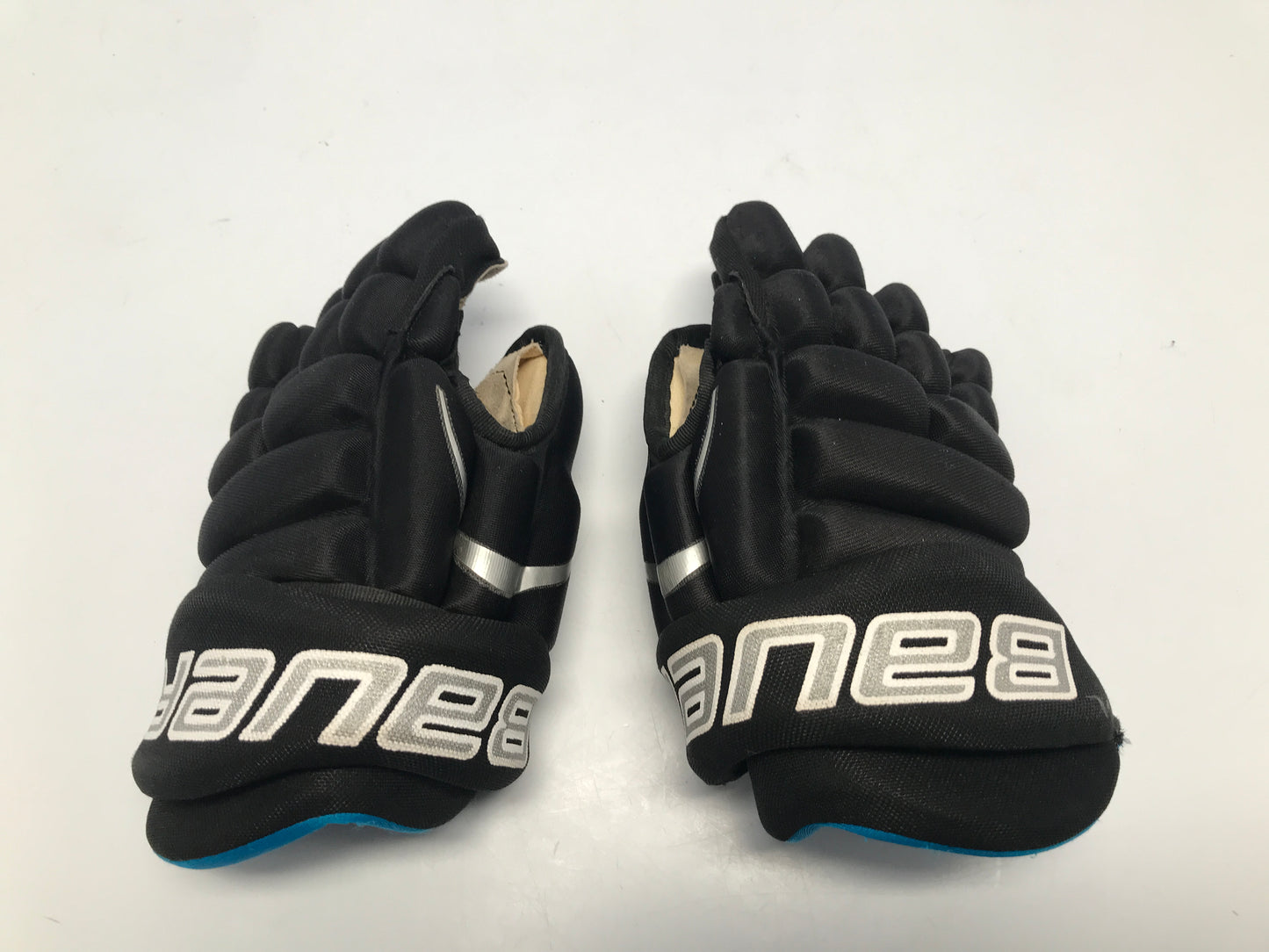 Hockey Gloves Child Size Youth 9 inch Bauer Soft Leather Palms Age 5-6 Black Blue Like New
