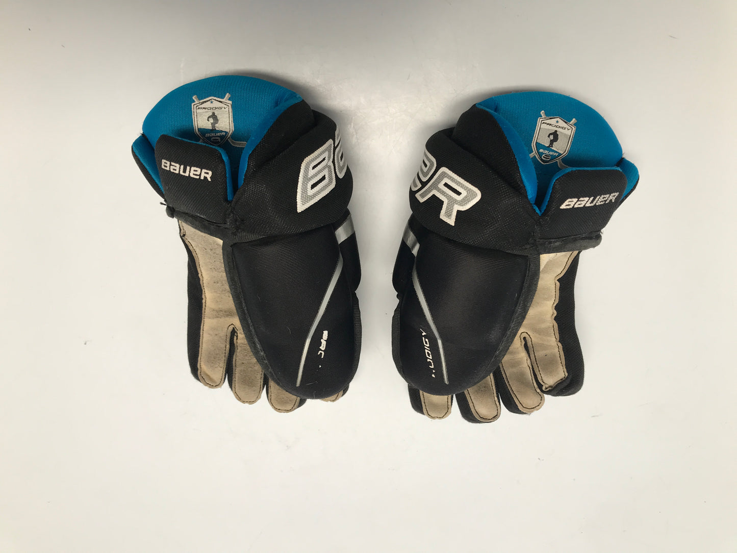 Hockey Gloves Child Size Youth 9 inch Bauer Soft Leather Palms Age 5-6 Black Blue Like New